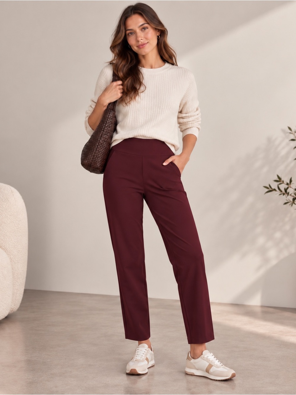 Athleta Endless High Rise Pants 6 Nocturnal Burgundy Ankle Stretch $109